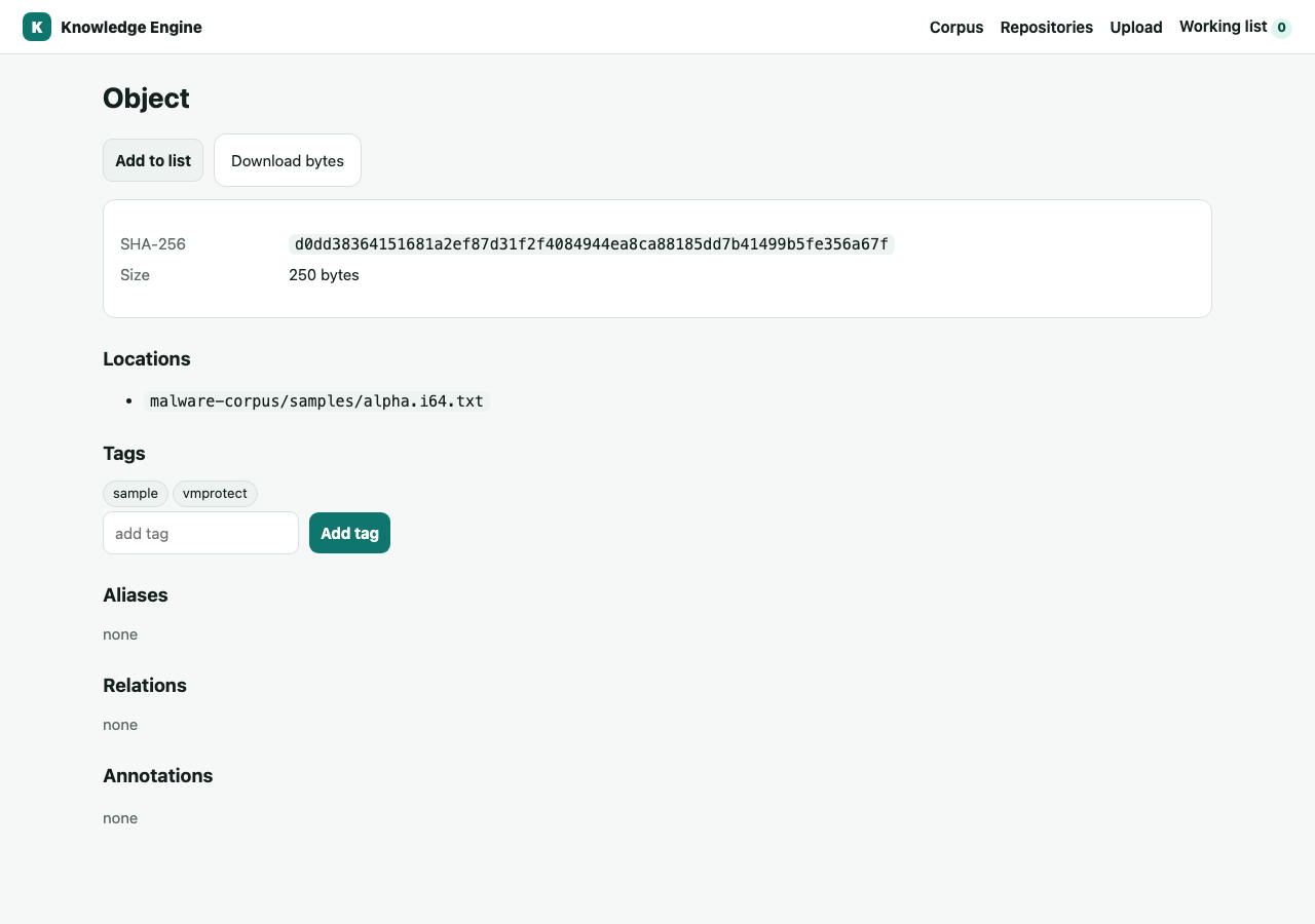 Object detail page